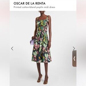 Oscar de la Renta mixed botanical tiny cutout pleated midi dress NWOT size 12